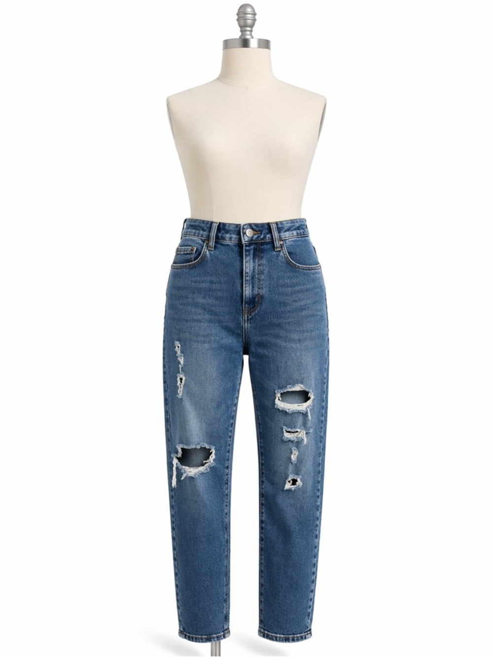 Forever 21 High-Rise Distressed Blue Jeans